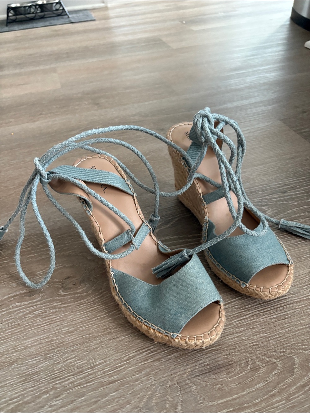 Merona Light Blue Lace-Up Espadrille Wedge Sandals